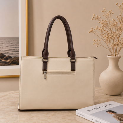 Two Tone Combination Tote Bags (Cream & Brown)