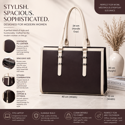 Two Tone Combination Tote Bags (Brown & Cream)