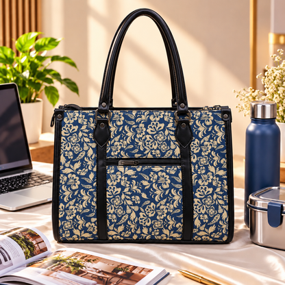 Eco Friendly Canvas Laptop Handbag (Blue Floral)