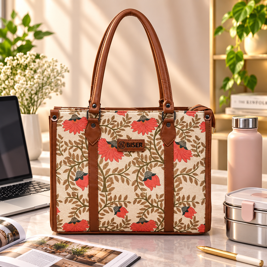 Eco Friendly Canvas Laptop Handbag (Indian Print work)