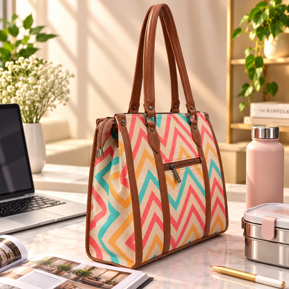 Eco Friendly Canvas Laptop Handbag (Lehri Zigzag)