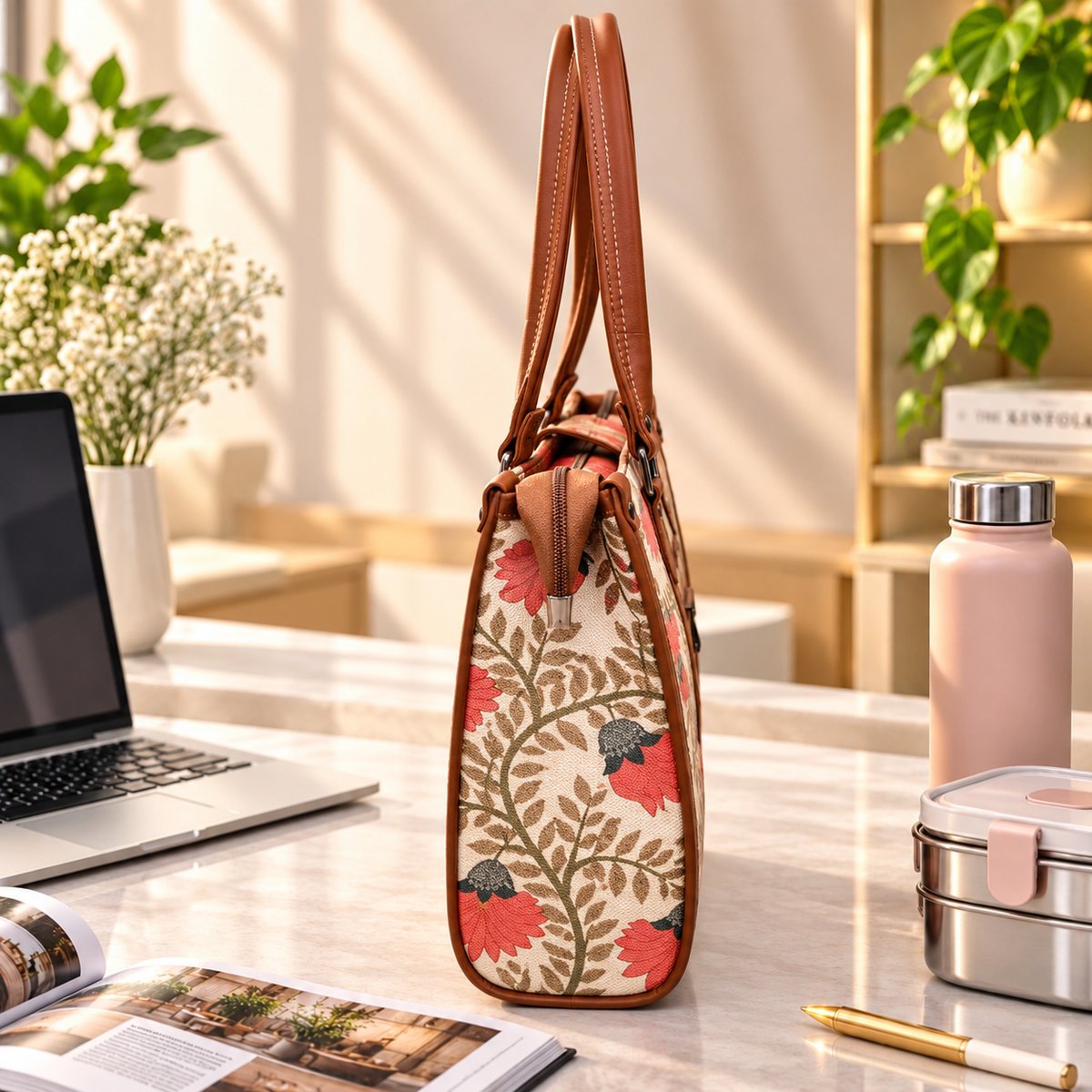Eco Friendly Canvas Laptop Handbag (Indian Print work)