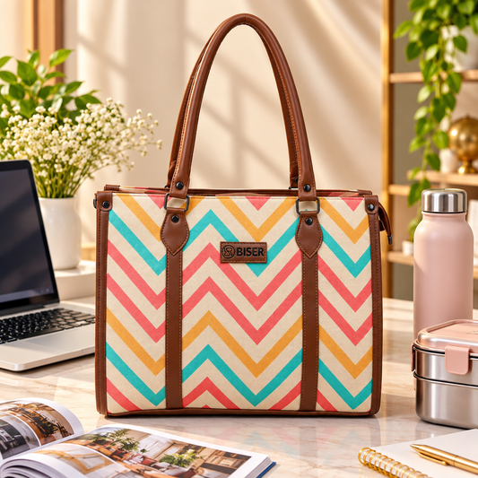 Eco Friendly Canvas Laptop Handbag (Lehri Zigzag)