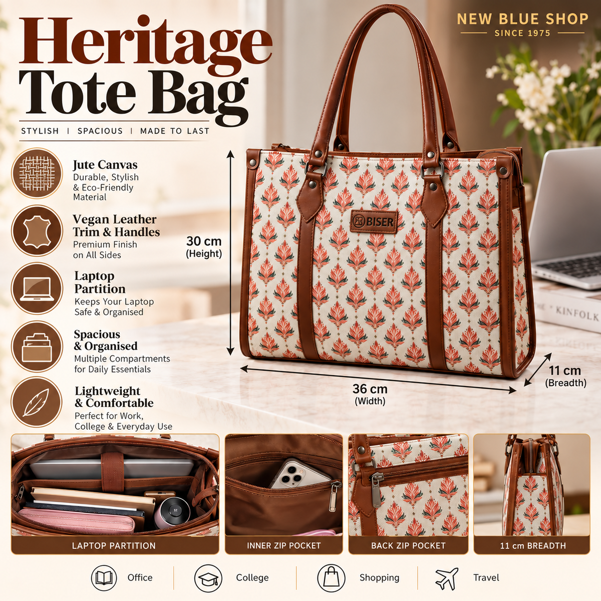 Eco Friendly Canvas Laptop Handbag (Indian Indian Work)