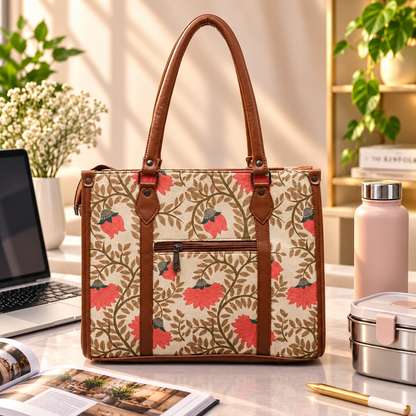 Eco Friendly Canvas Laptop Handbag (Indian Print work)