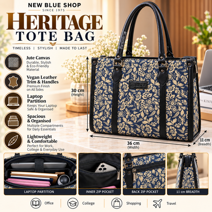 Eco Friendly Canvas Laptop Handbag (Black Floral)