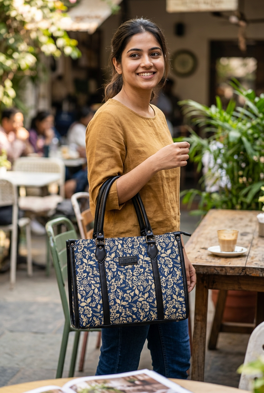 Eco Friendly Canvas Laptop Handbag (Blue Floral)