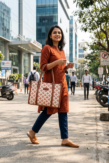 Eco Friendly Canvas Laptop Handbag (Indian Indian Work)
